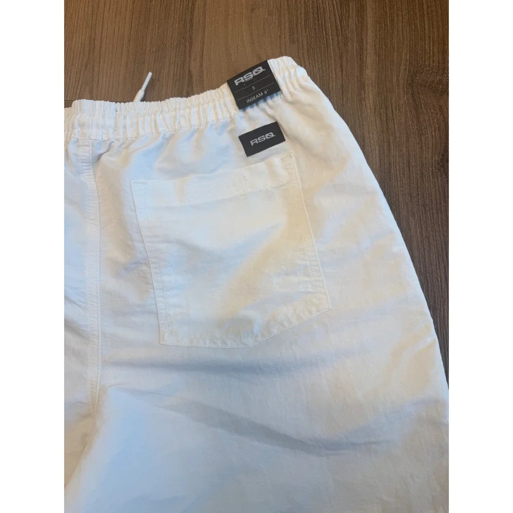 RSQ Mens Nylon Shorts White Elastic Waist Drawstring 6 Inch Inseam Size S NEW